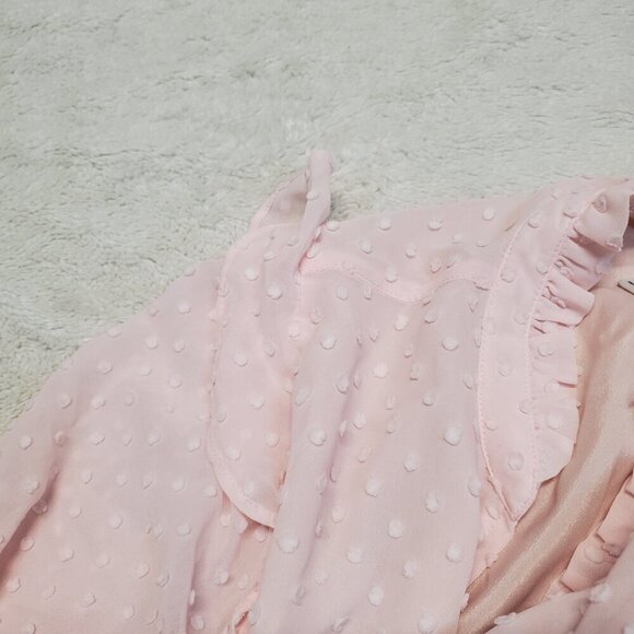 J. Crew Soft Pink Swiss Dot Ruffle Flowy Long Sleeve V Neck Blouse Top‎ Women S - Picture 3 of 10